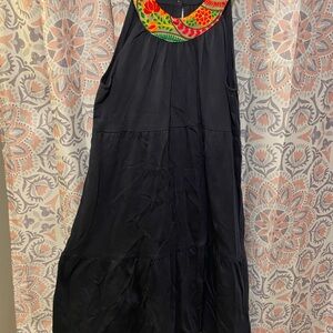Girls Black Maxi Dress with Colorful Embroidered Yoke